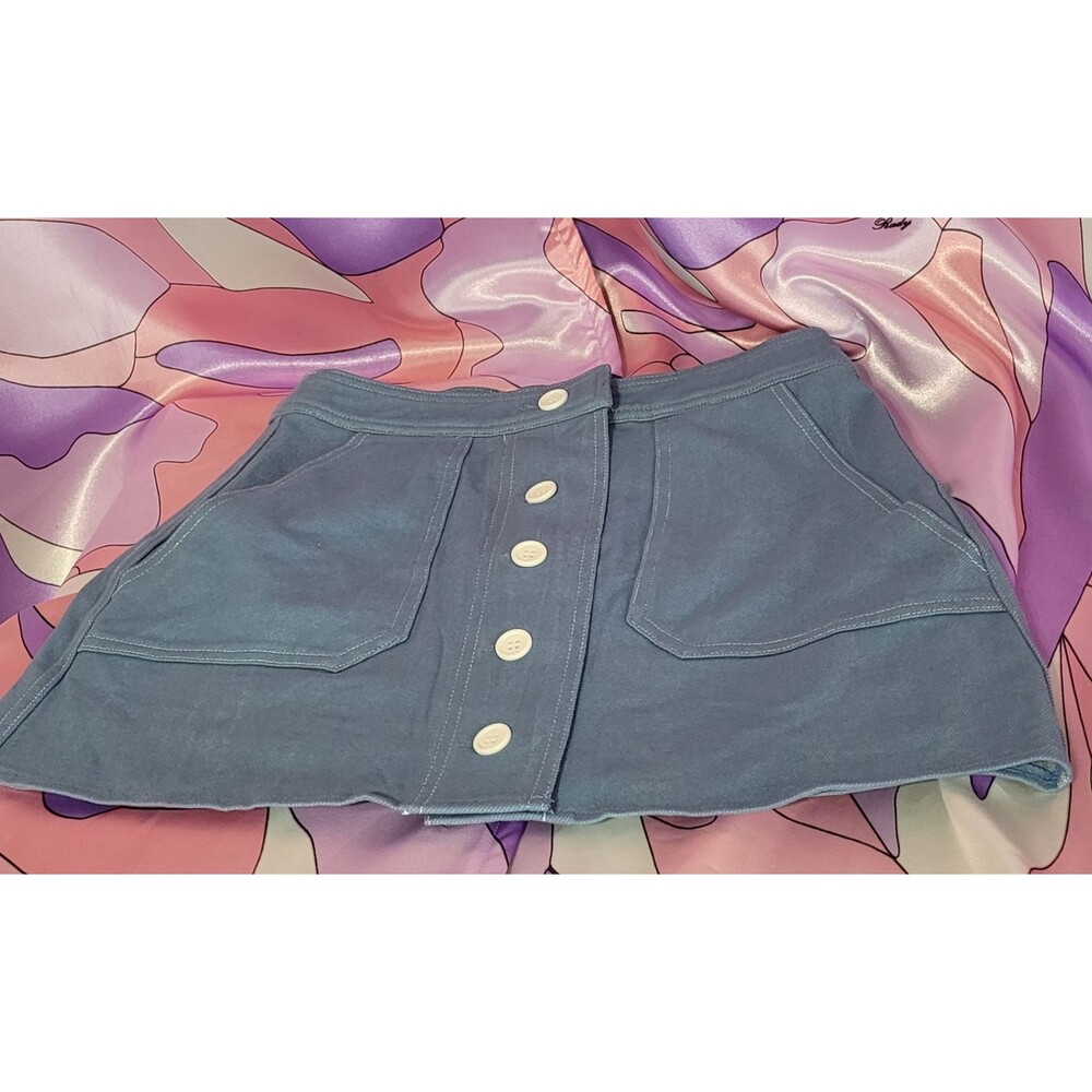Women's Navy Blue Denim Mini Skirt Size Extra Small XS Party Buttons Jfashion